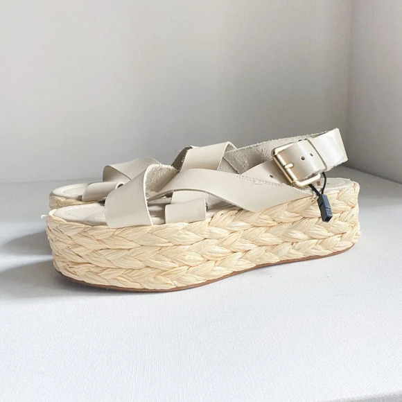 NWT Zara Ivory Leather Strappy Flatform Platform Espadrille Sandals 40 - Picture 4 of 5